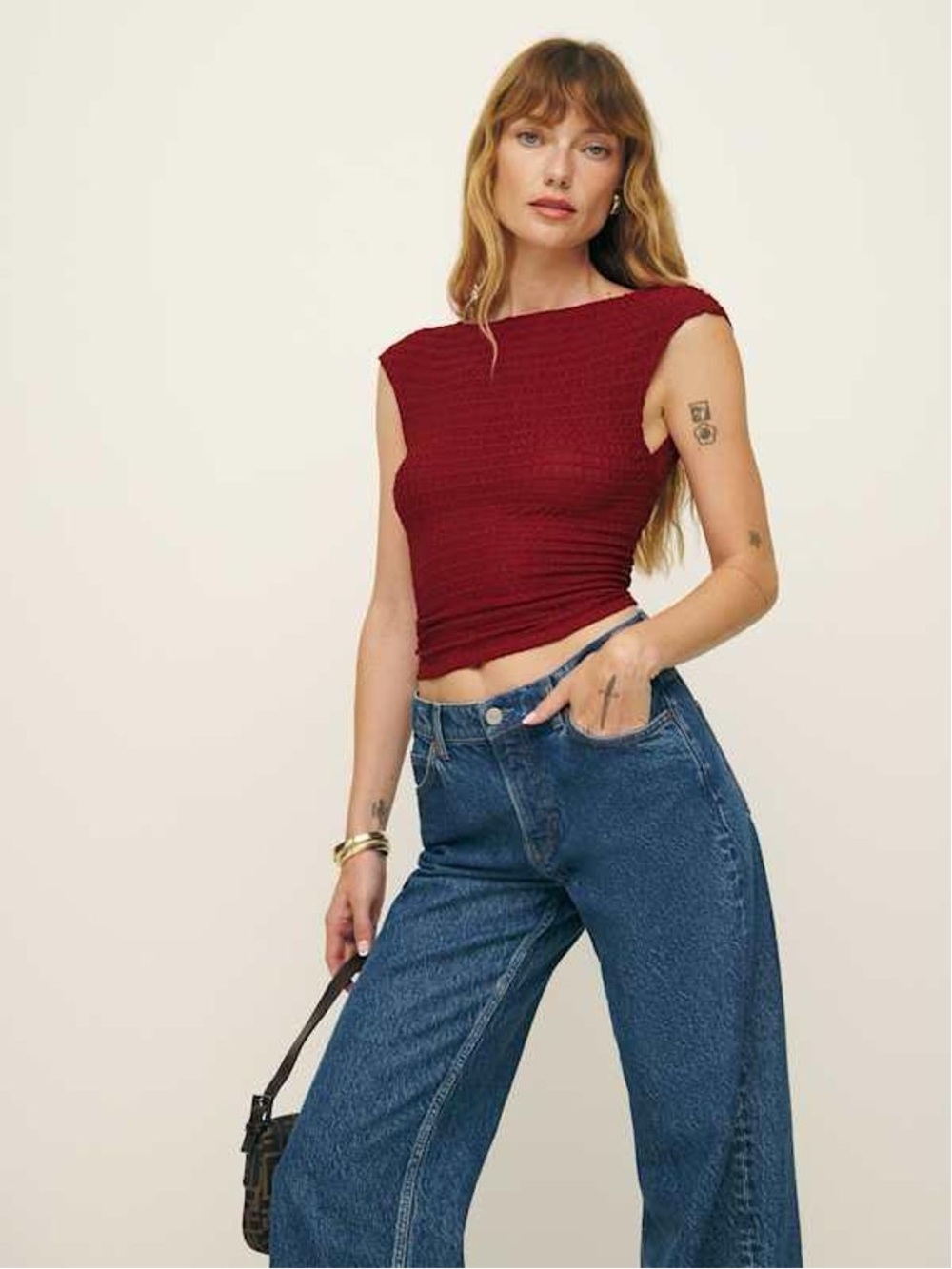 Reformation Ribbed Sleeveless Crop Top with open back